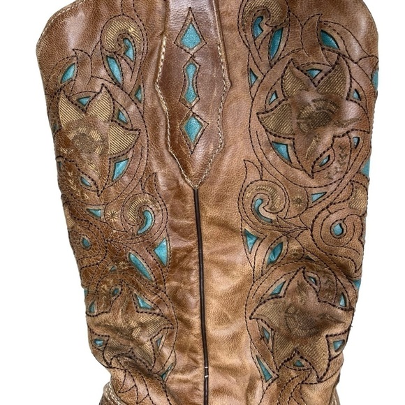 Vintage Corral Crater Turquoise Inlay studded laser cut western womens boot Sz 8 - Picture 3 of 9